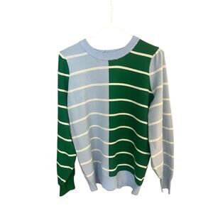 Crown & Ivy Women's S striped blue/green colorblock sweater NWT